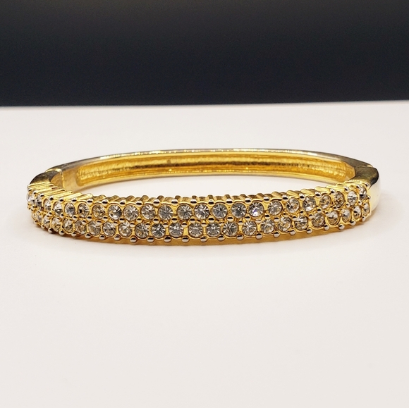 Rhinestone Row Bar Bangle Tennis Bracelet - Picture 9 of 10